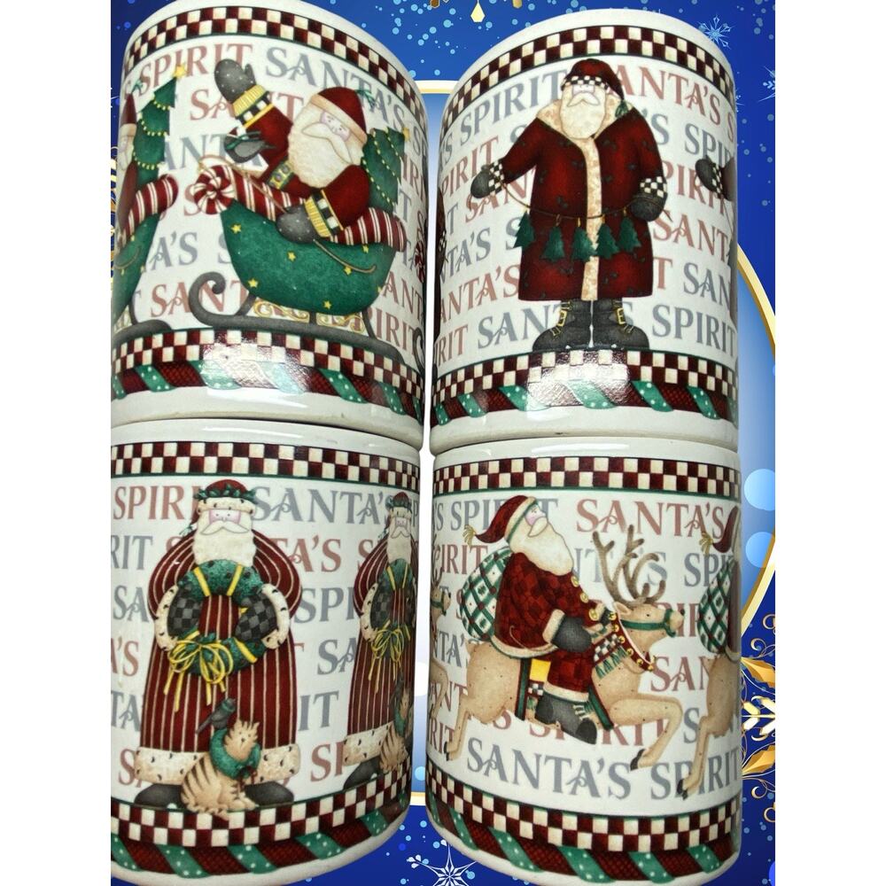 Debbie Mumm Santas Spirit Mug Set of 4 Sakura Oneida Stoneware Christmas Holiday